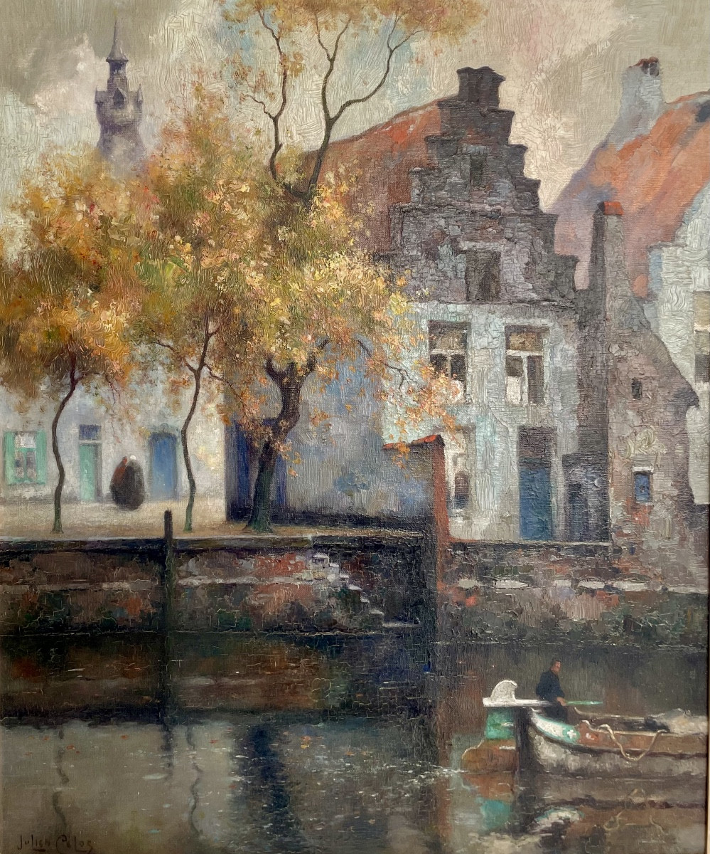 Julien Célia (1884-1953), le canal à Bruges,  huile/toile, signée, ca 1935, 66x55 cm, encadrée.