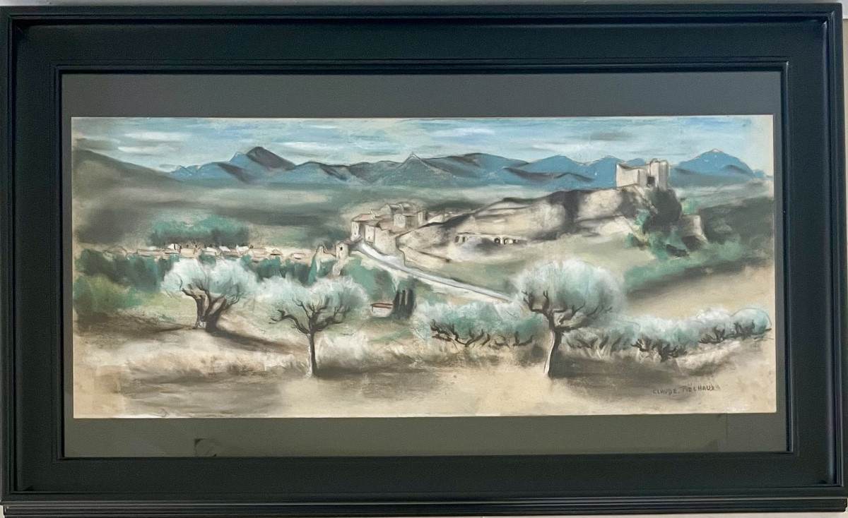 Claude Piéchaud(1928-2008), vue sur les Alpilles, pastel/papier, signé, ca 1965, 28x64,5 cm.-photo-8