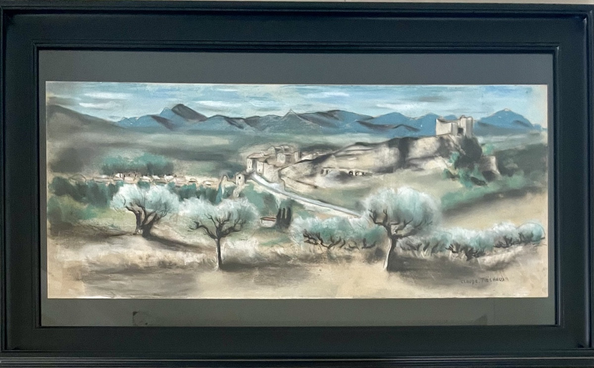 Claude Piéchaud(1928-2008), vue sur les Alpilles, pastel/papier, signé, ca 1965, 28x64,5 cm.