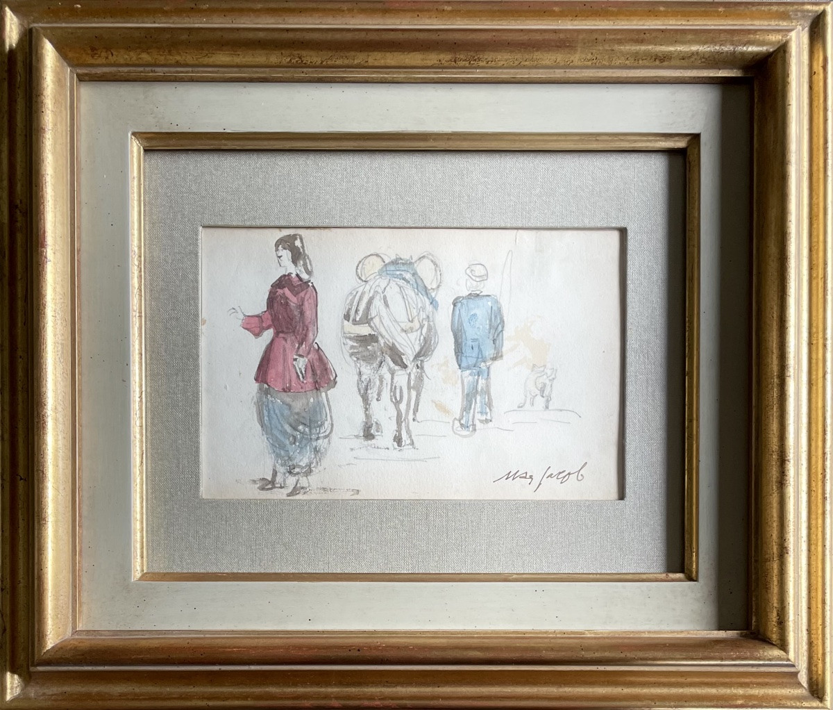 Max Jacob (1876-1944), scène rurale bretonne, aquarelle sur papier, signée, ca 1925, encadrée.-photo-5