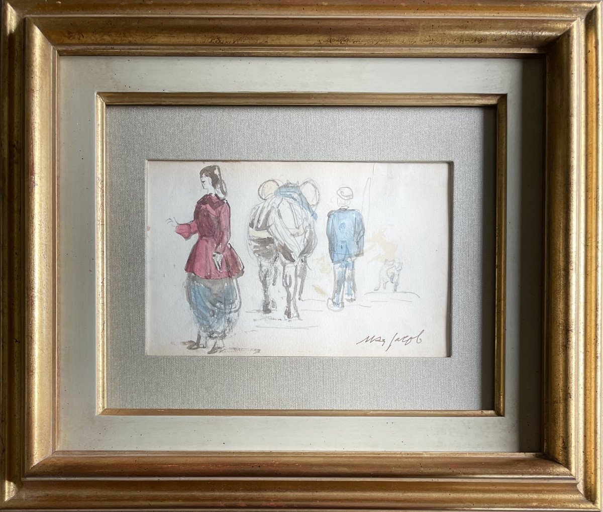 Max Jacob (1876-1944), scène rurale bretonne, aquarelle sur papier, signée, ca 1925, encadrée.