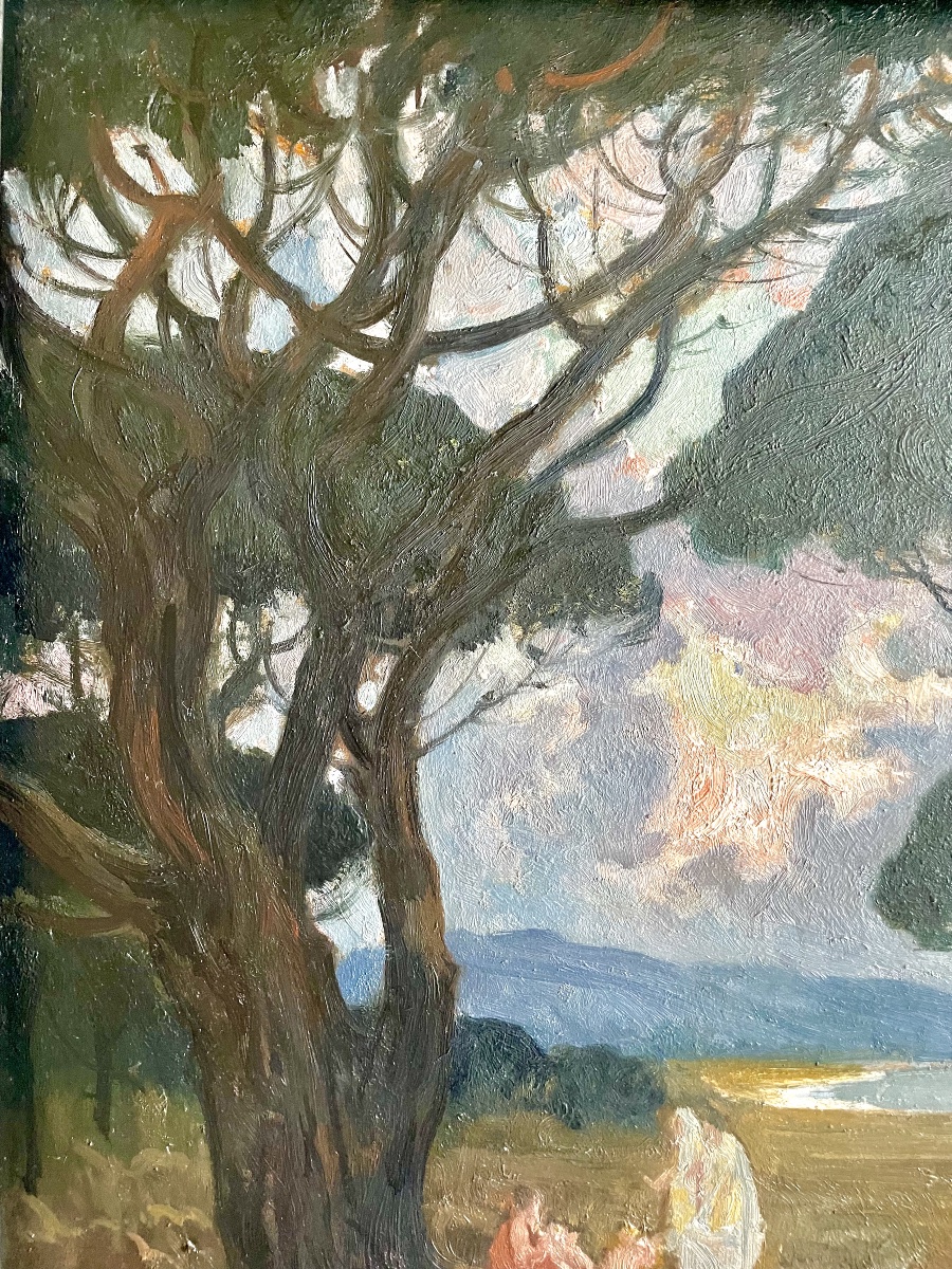 Paul Charavel (1877–1961), In The Shade Of The Pines, Oil On Panel, Signed, 1928, 55 X 51 Cm (65 X 60 Cm).-photo-4