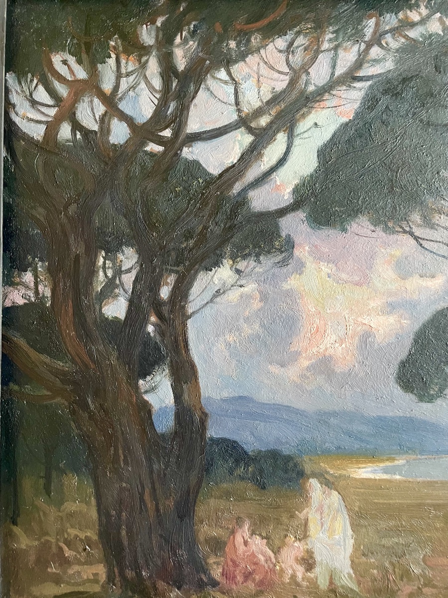 Paul Charavel (1877–1961), In The Shade Of The Pines, Oil On Panel, Signed, 1928, 55 X 51 Cm (65 X 60 Cm).-photo-1