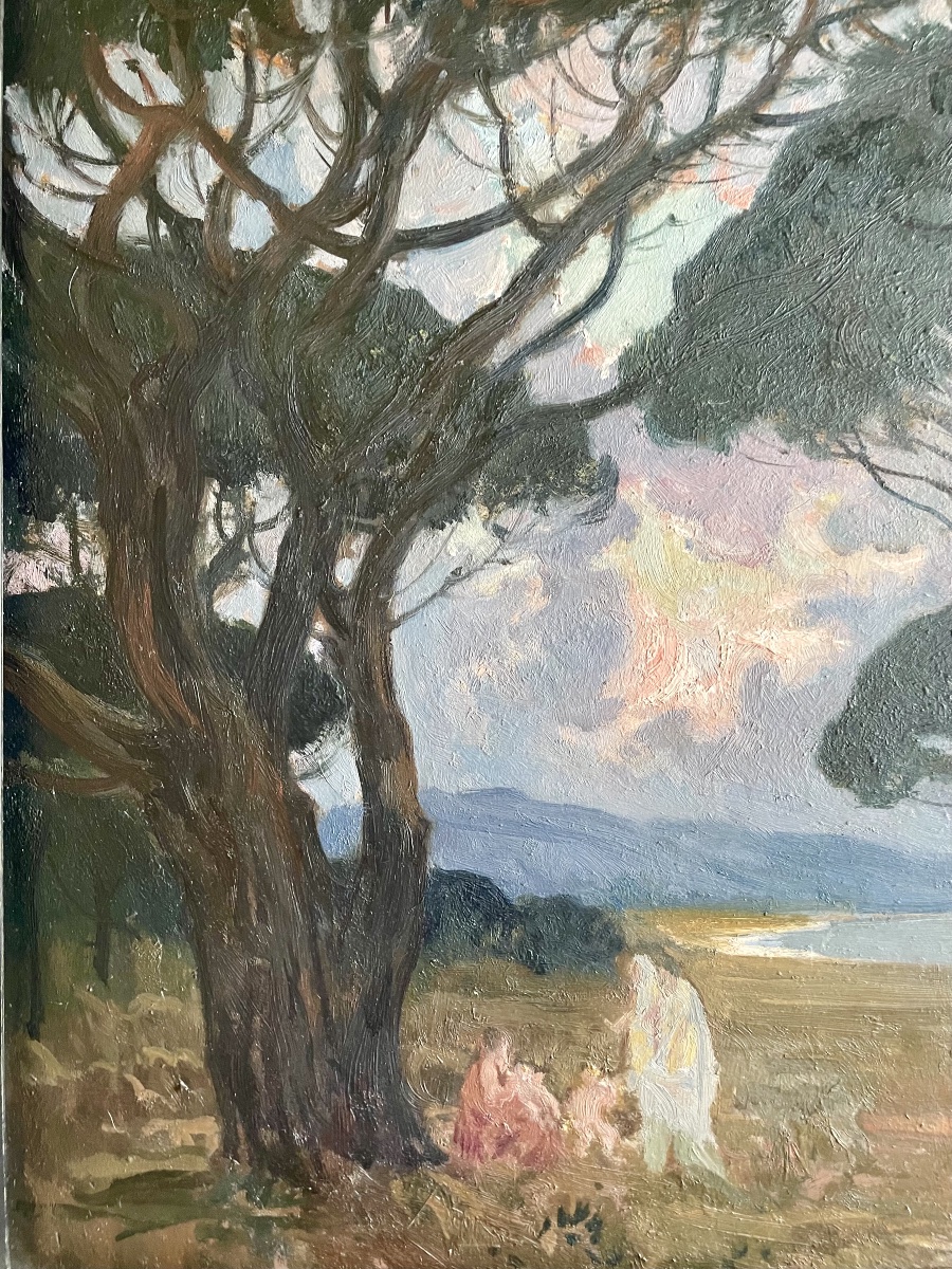 Paul Charavel (1877–1961), In The Shade Of The Pines, Oil On Panel, Signed, 1928, 55 X 51 Cm (65 X 60 Cm).-photo-2