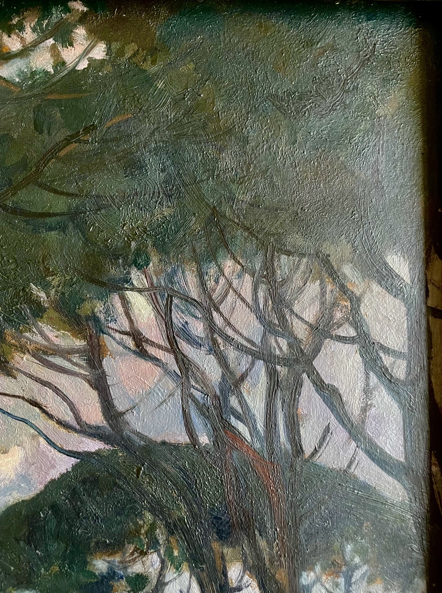 Paul Charavel (1877–1961), In The Shade Of The Pines, Oil On Panel, Signed, 1928, 55 X 51 Cm (65 X 60 Cm).-photo-8
