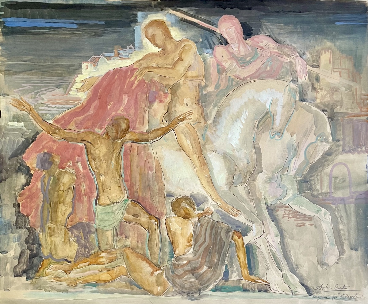 Anto Carte (1886–1954), Watercolor On Paper, Signed, Saint-martin, Ca. 1915, 45x54 Cm (60x70 Cm).-photo-2