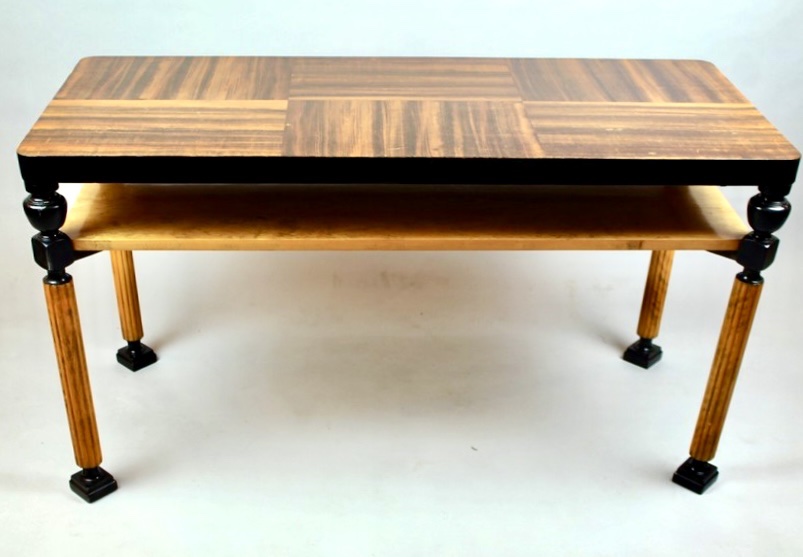 Table basse Art Déco -Suède, double plateau palissandre et citronnier, pieds cannelés-photo-2
