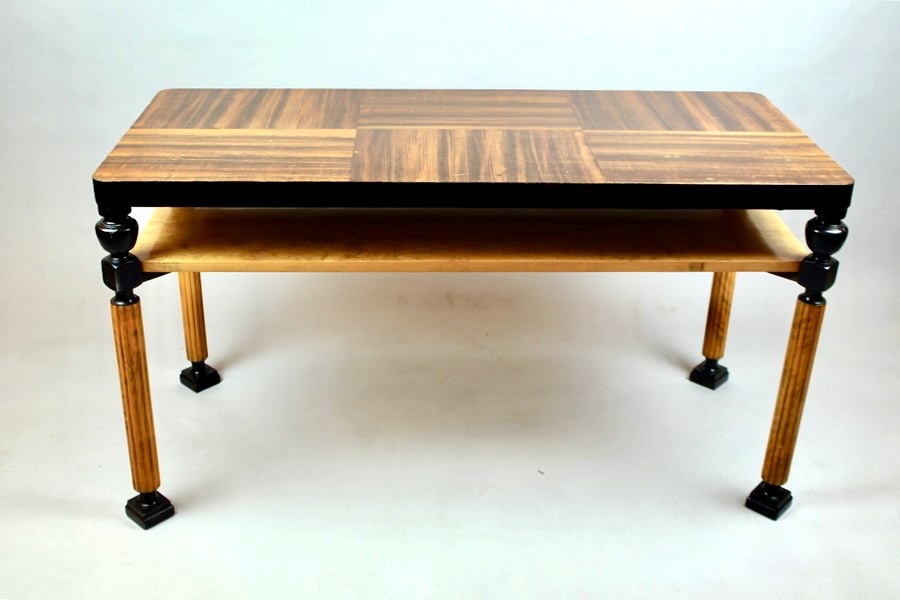 Table basse Art Déco -Suède, double plateau palissandre et citronnier, pieds cannelés-photo-4