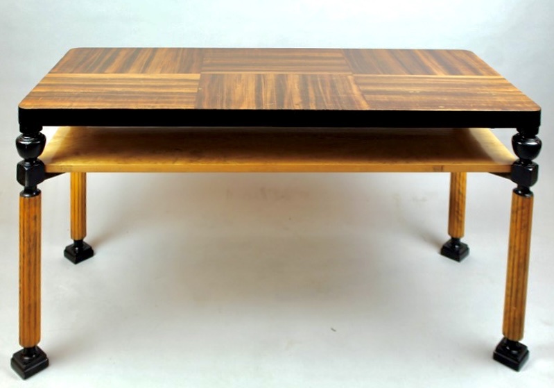 Table basse Art Déco -Suède, double plateau palissandre et citronnier, pieds cannelés-photo-1