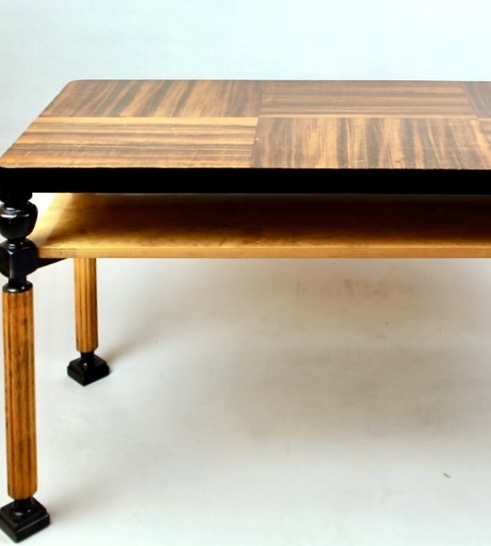 Table basse Art Déco -Suède, double plateau palissandre et citronnier, pieds cannelés-photo-2