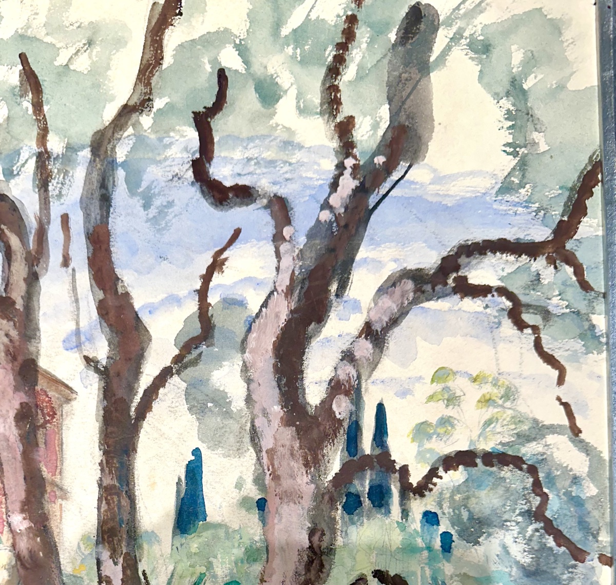 Henri Lebasque(1865-1937), sculpture dans le jardin, aquarelle et gouache, signée, ca 1930..-photo-3