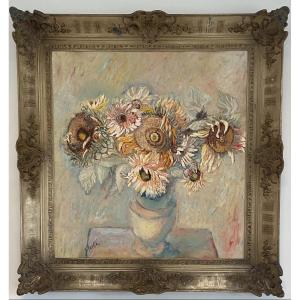V. Pavlík (1901-1966), Bouquet de tournesols, hsc, Signé, ca 1950, dim:77x72,5 Cm , encadré