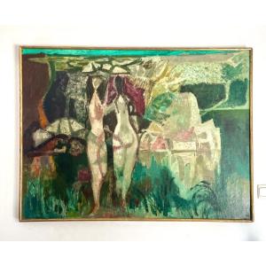 Jean Aujame (1905-1965), Bathers At The White Rocks, Hst, Signed, 1961, Size 132x100 Cm