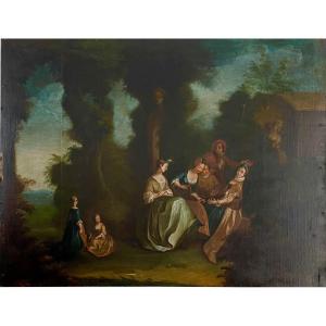 Ecole française XVIII ème dans le goût de F.Boucher, huile/toile marouflée /panneau 114x147 cm