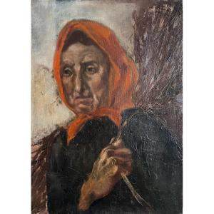 Constantin Meunier (1831-1905), ouvrière au fichu rouge, hst, signée C.Meunier, ca 1885,.