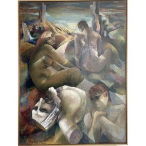 Christine Bacheler-Nisbet (1902-1990), huile sur toile, signée, ca 1970, dim:102x76cm, encadrée