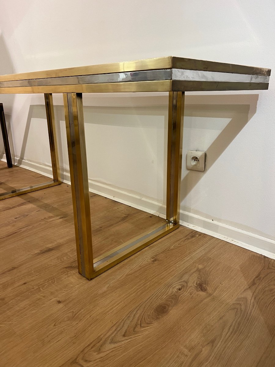 Romeo Rega Console In Metal Structure And Two-tone Gold Silver Brass-photo-7