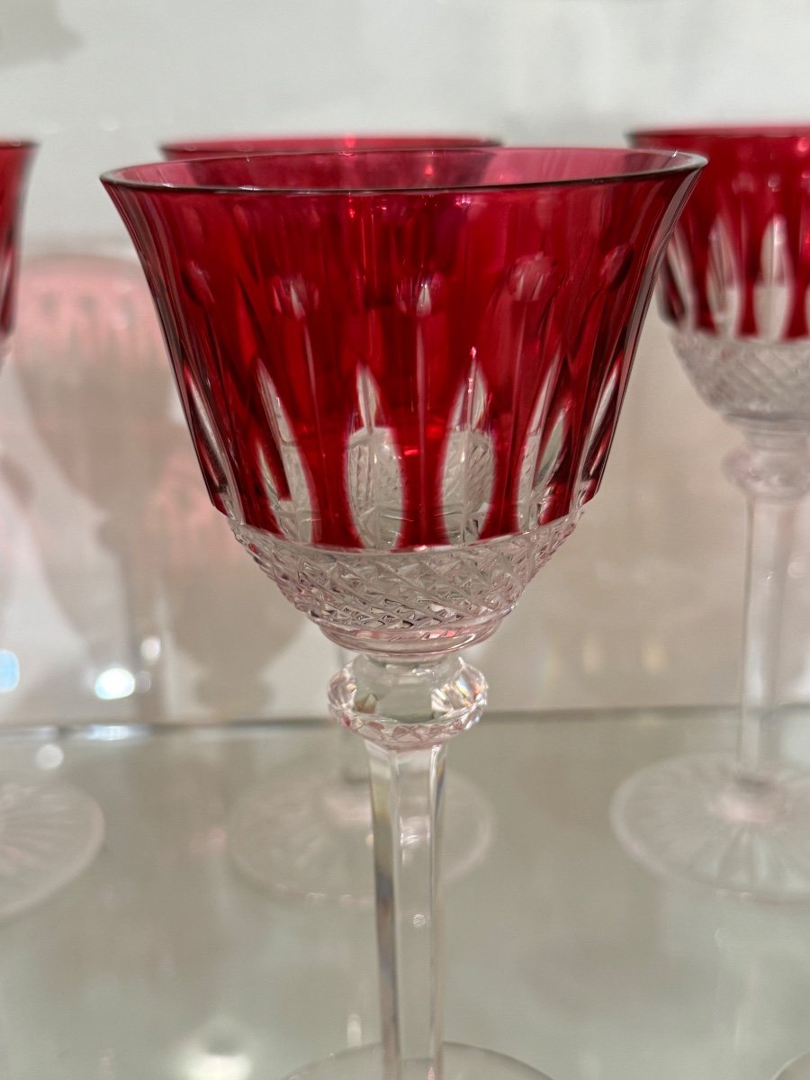 Ensemble De 12 Verres Cristal  Rouge Signé Saint Louis Modèle Tommy 19,8cm -photo-2