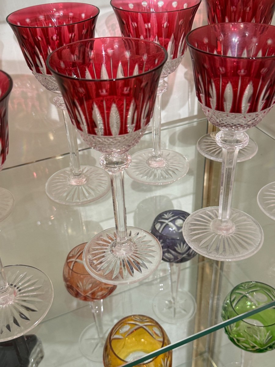 Ensemble De 12 Verres Cristal  Rouge Signé Saint Louis Modèle Tommy 19,8cm -photo-4