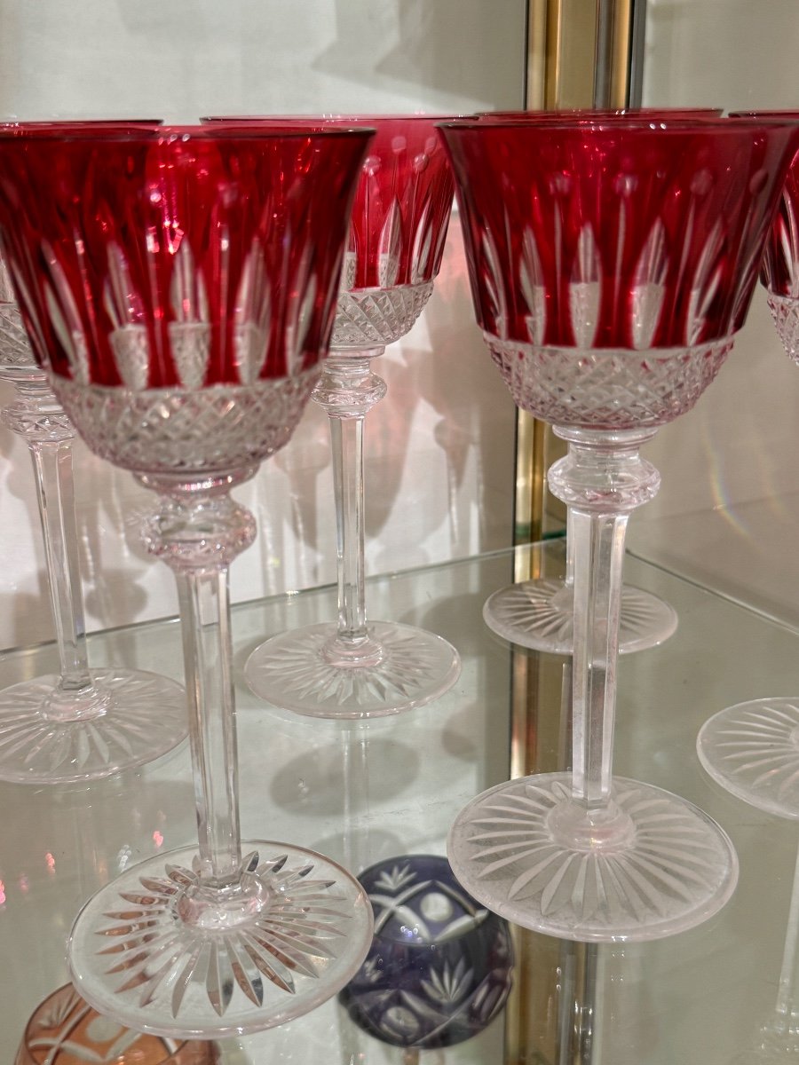 Ensemble De 12 Verres Cristal  Rouge Signé Saint Louis Modèle Tommy 19,8cm -photo-2