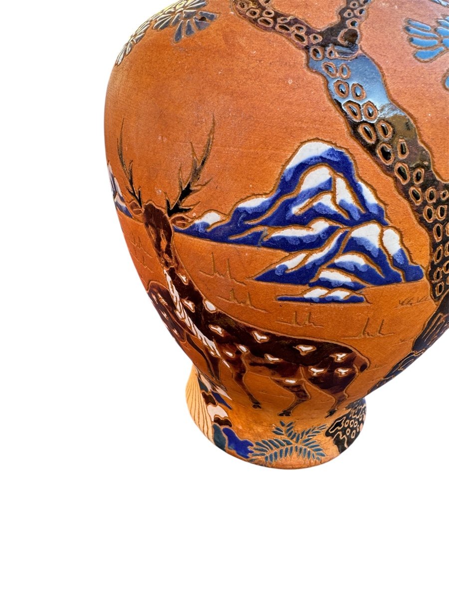 Vietnam Vase XIX Eme Ven Ceramics From Bien Hoa Deer Decor -photo-2