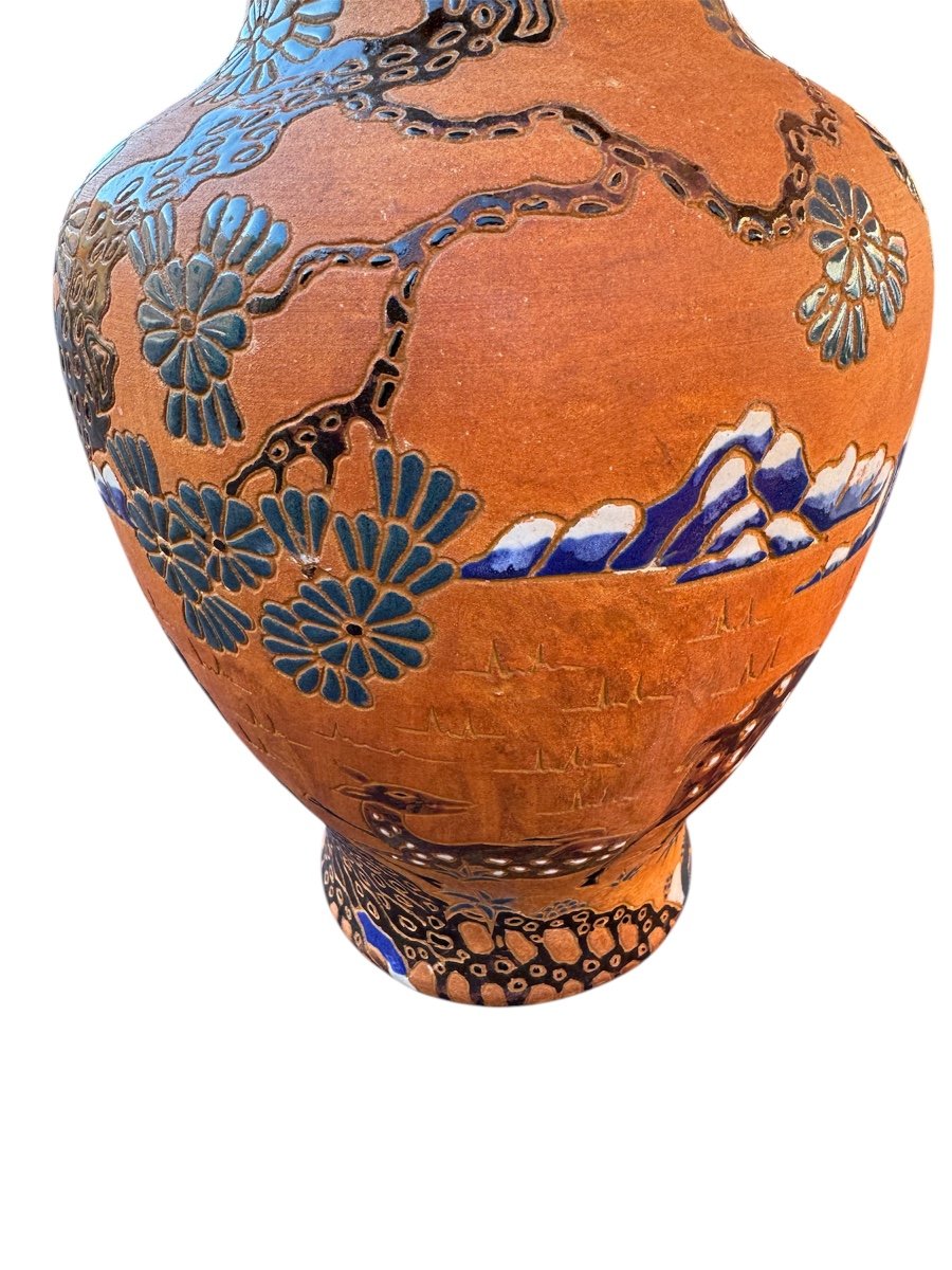 Vietnam Vase XIX Eme Ven Ceramics From Bien Hoa Deer Decor -photo-3