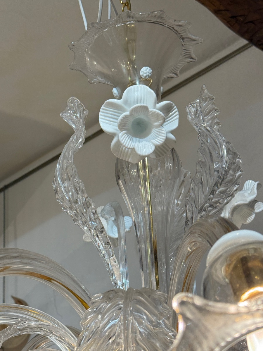Lustre En Verre De Murano à 8 Lumières – Modèle Floral, Italie, XXe Siècle-photo-2
