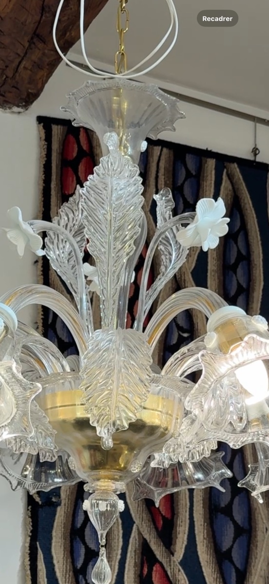 Lustre En Verre De Murano à 8 Lumières – Modèle Floral, Italie, XXe Siècle-photo-3