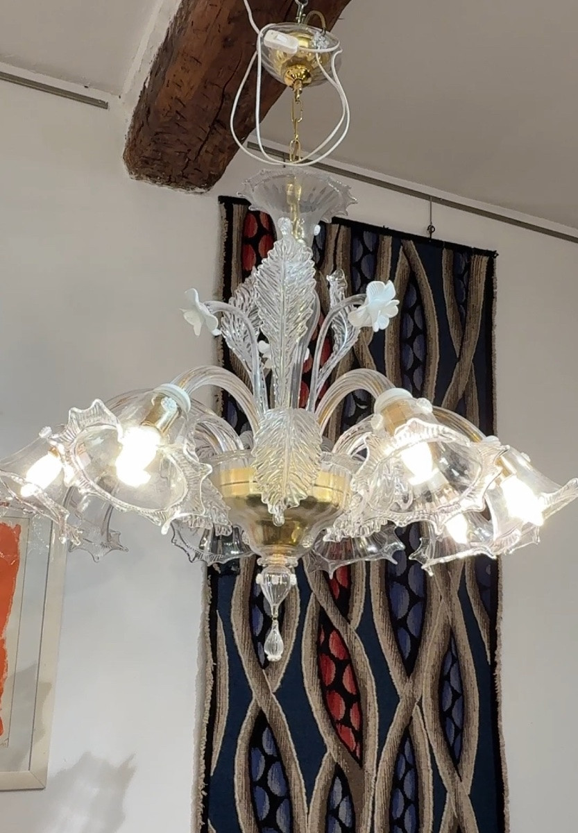 Lustre En Verre De Murano à 8 Lumières – Modèle Floral, Italie, XXe Siècle-photo-4