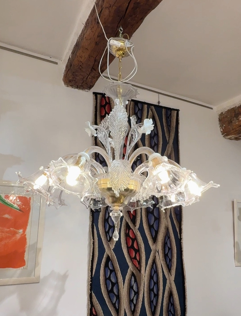 Lustre En Verre De Murano à 8 Lumières – Modèle Floral, Italie, XXe Siècle-photo-2
