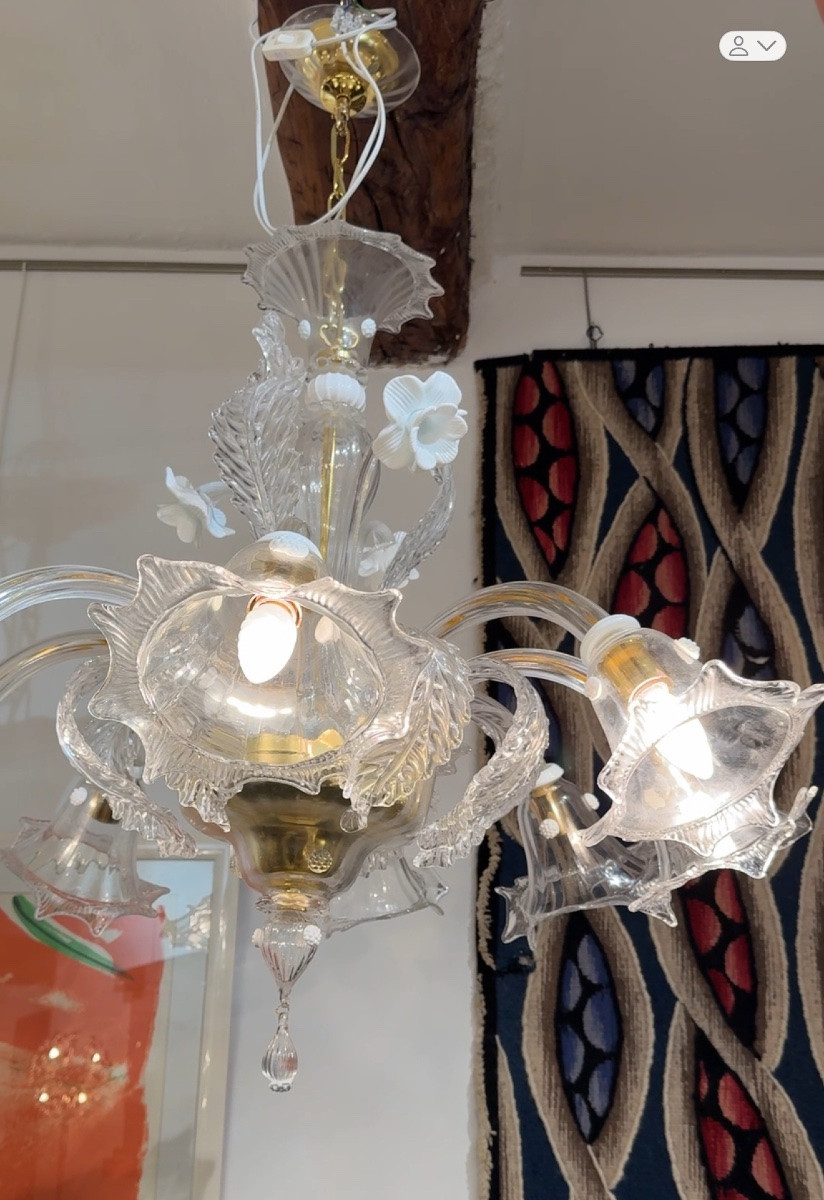 Lustre En Verre De Murano à 8 Lumières – Modèle Floral, Italie, XXe Siècle-photo-3
