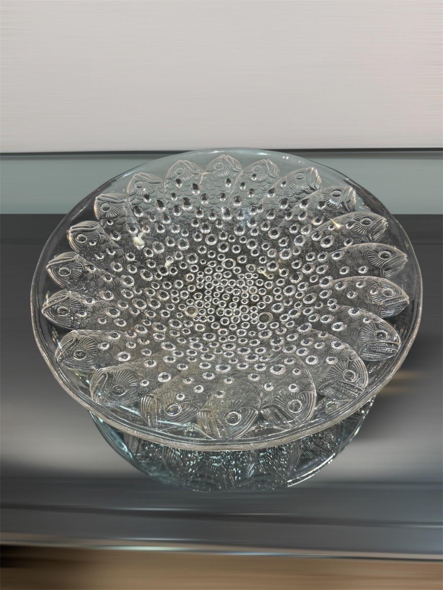 Coupe En Verre Moulée René Lalique Modèle Roscoff Poisson-photo-1