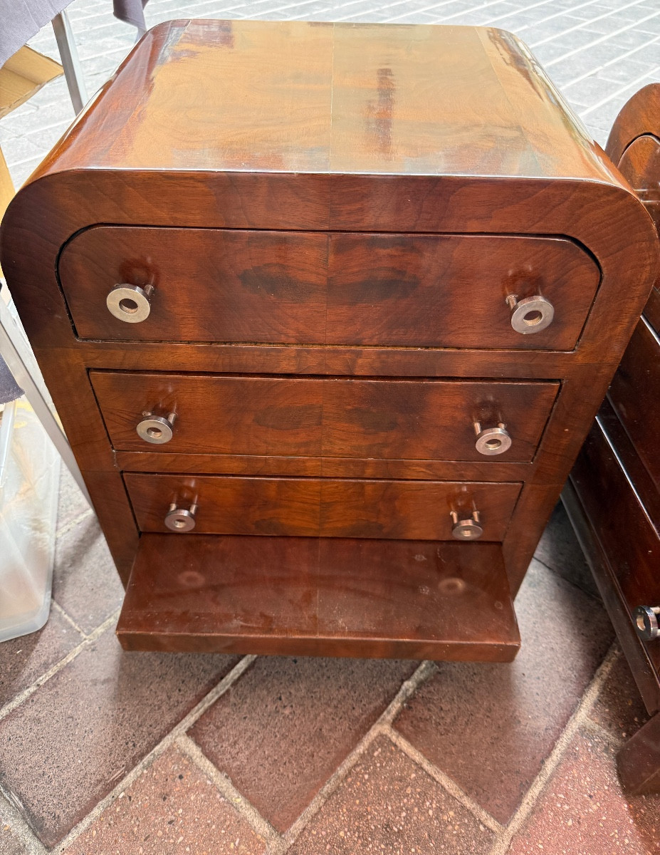 Paire de Tables de Chevet Art Déco en Placage de Noyer – Années 1930-photo-2