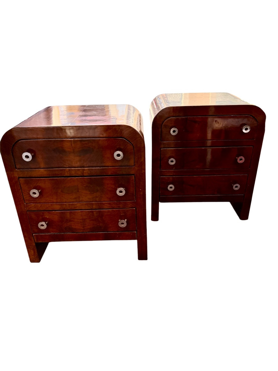 Paire de Tables de Chevet Art Déco en Placage de Noyer – Années 1930