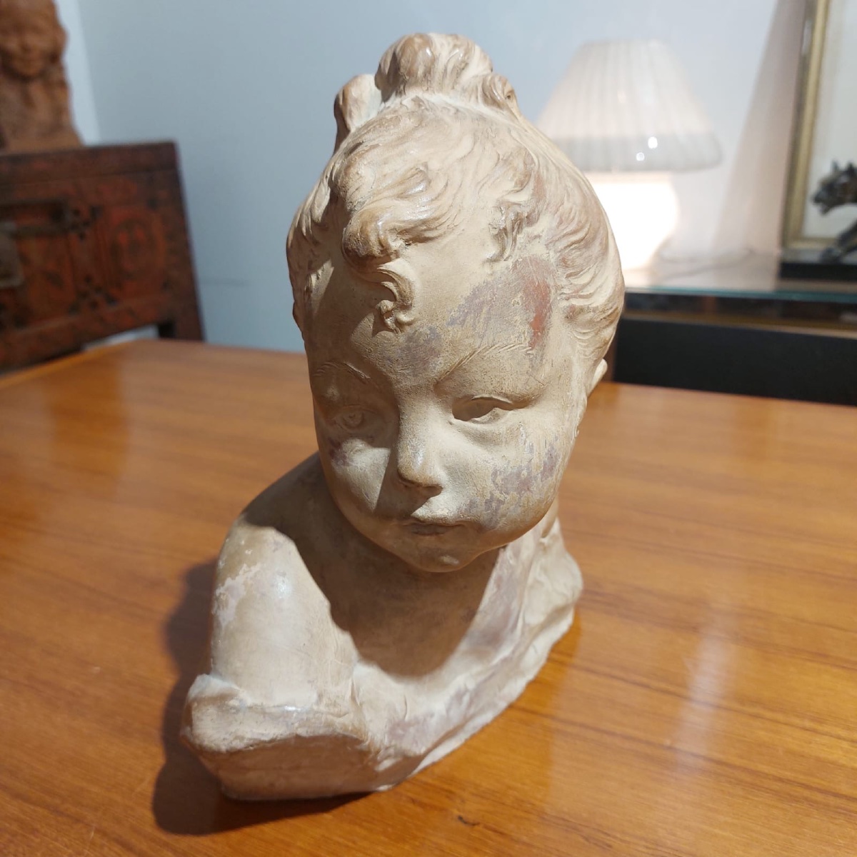 Head Of A Young Girl In Terracotta Signed Briand -photo-2