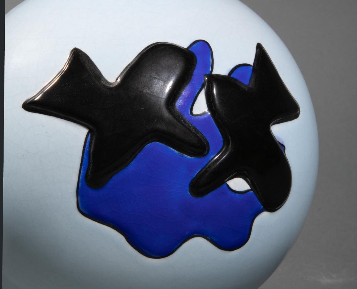Ceramic Ball Vase From The Longwy Enamel Factory After Georges Braque (1882-1963)-photo-3