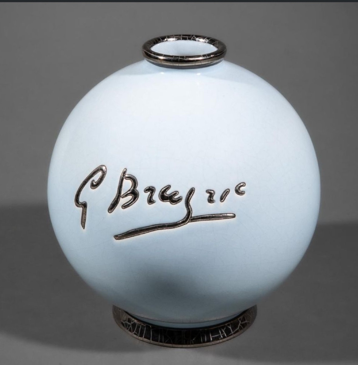 Ceramic Ball Vase From The Longwy Enamel Factory After Georges Braque (1882-1963)-photo-1