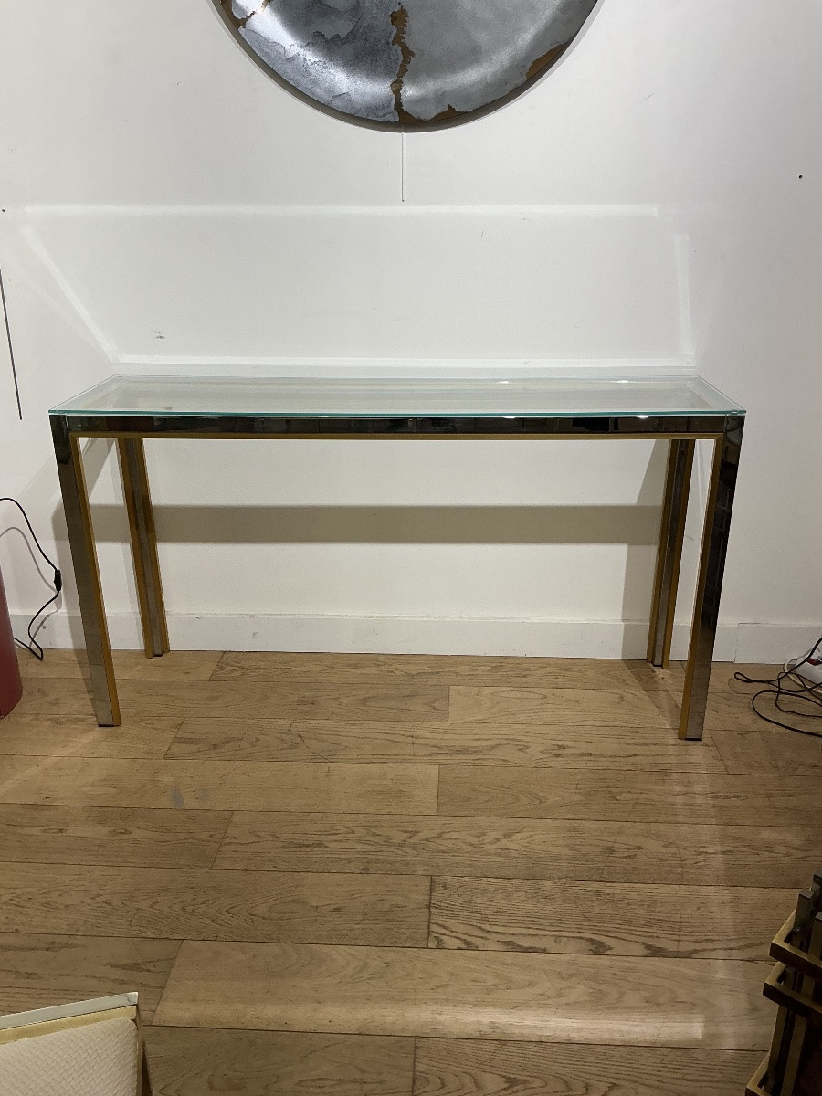 Mid-century Chrome And Glass Console Table After Romeo Rega, Italy-photo-4
