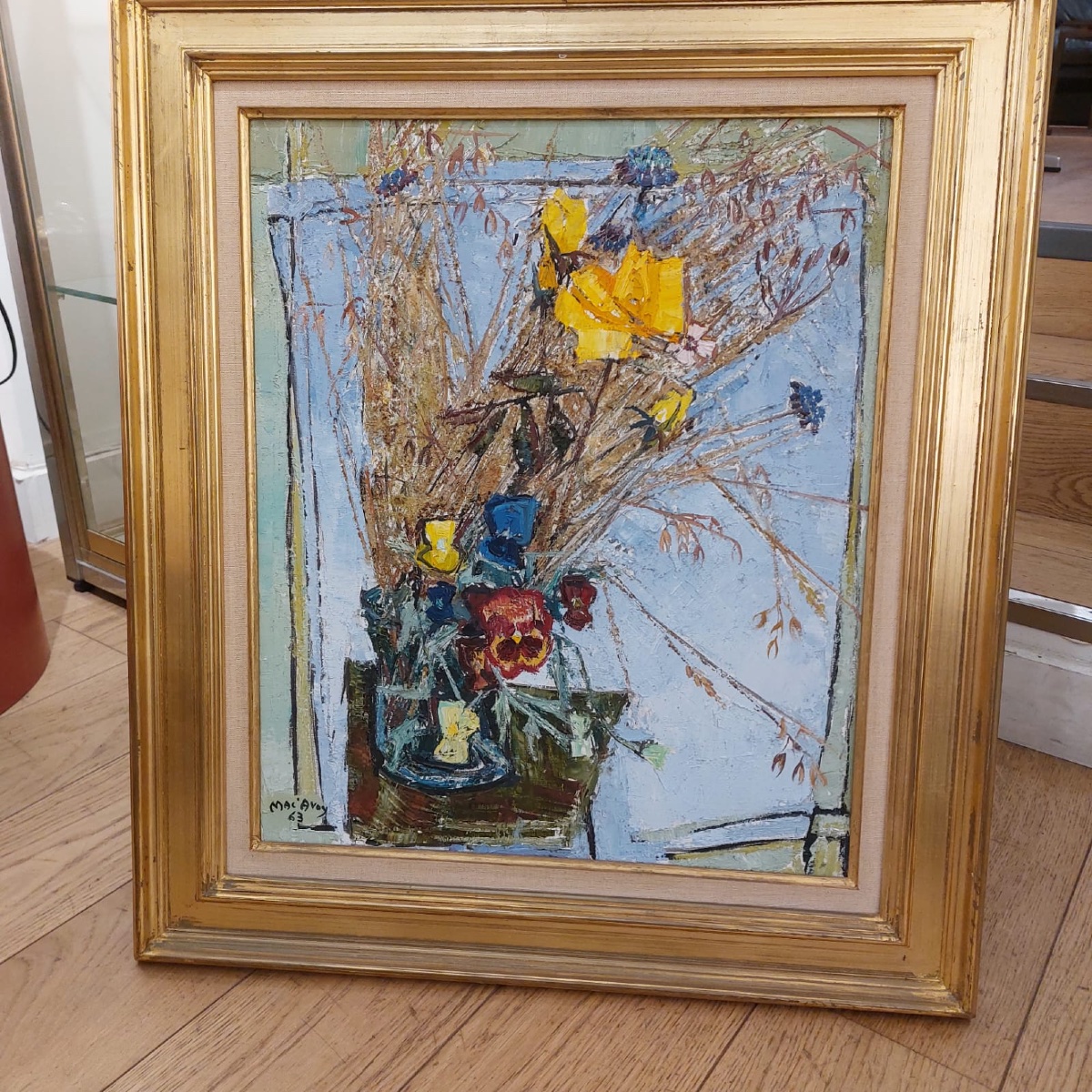 Huile sur toile “pensées et roses jaunes” signé Mac’ Avoy-photo-2