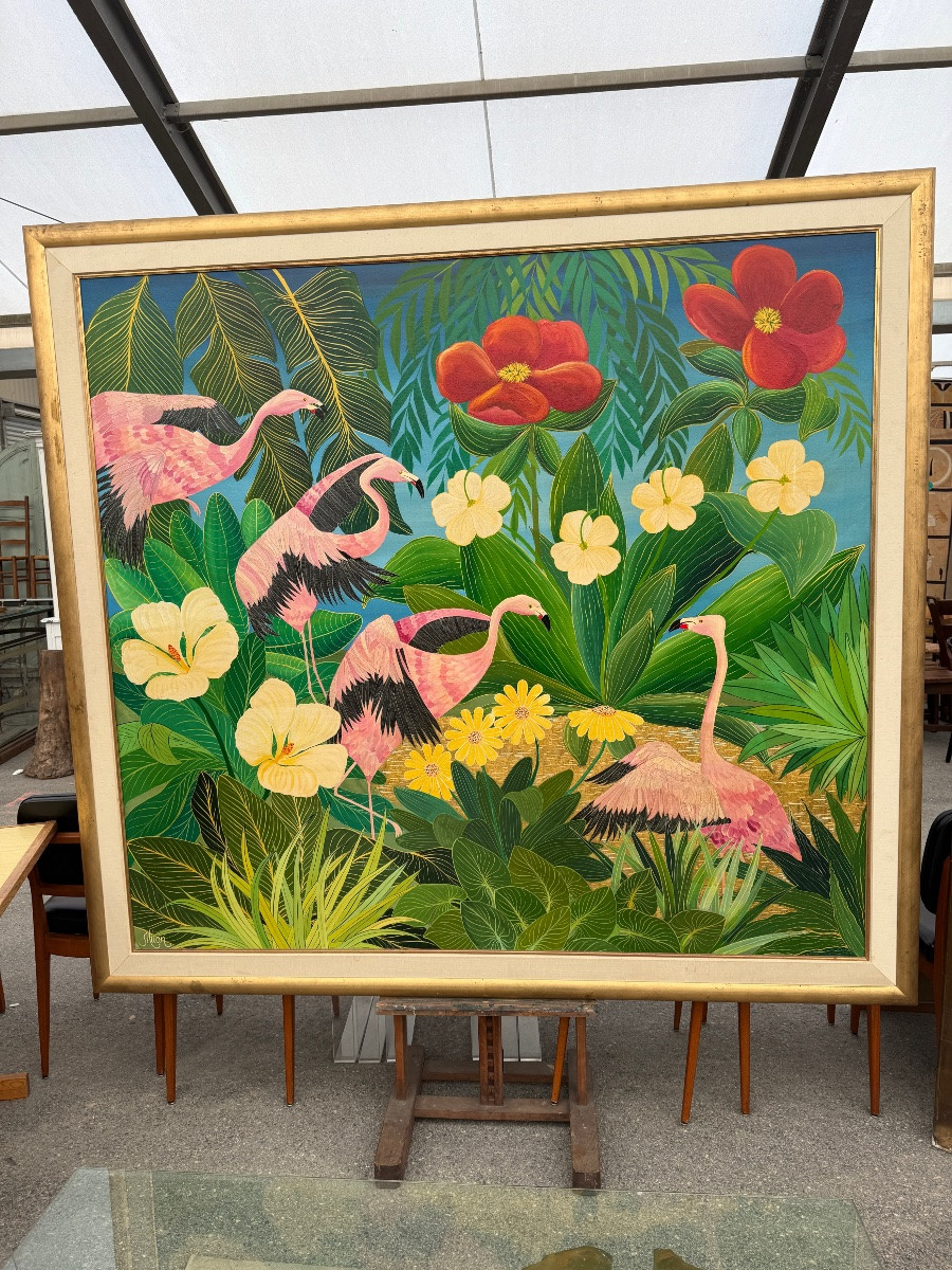 Oil On Canvas, Flamengos By Milan Todd -photo-2