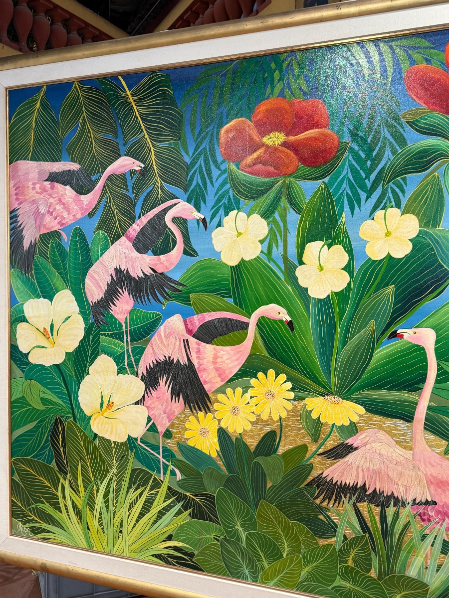 Oil On Canvas, Flamengos By Milan Todd -photo-3