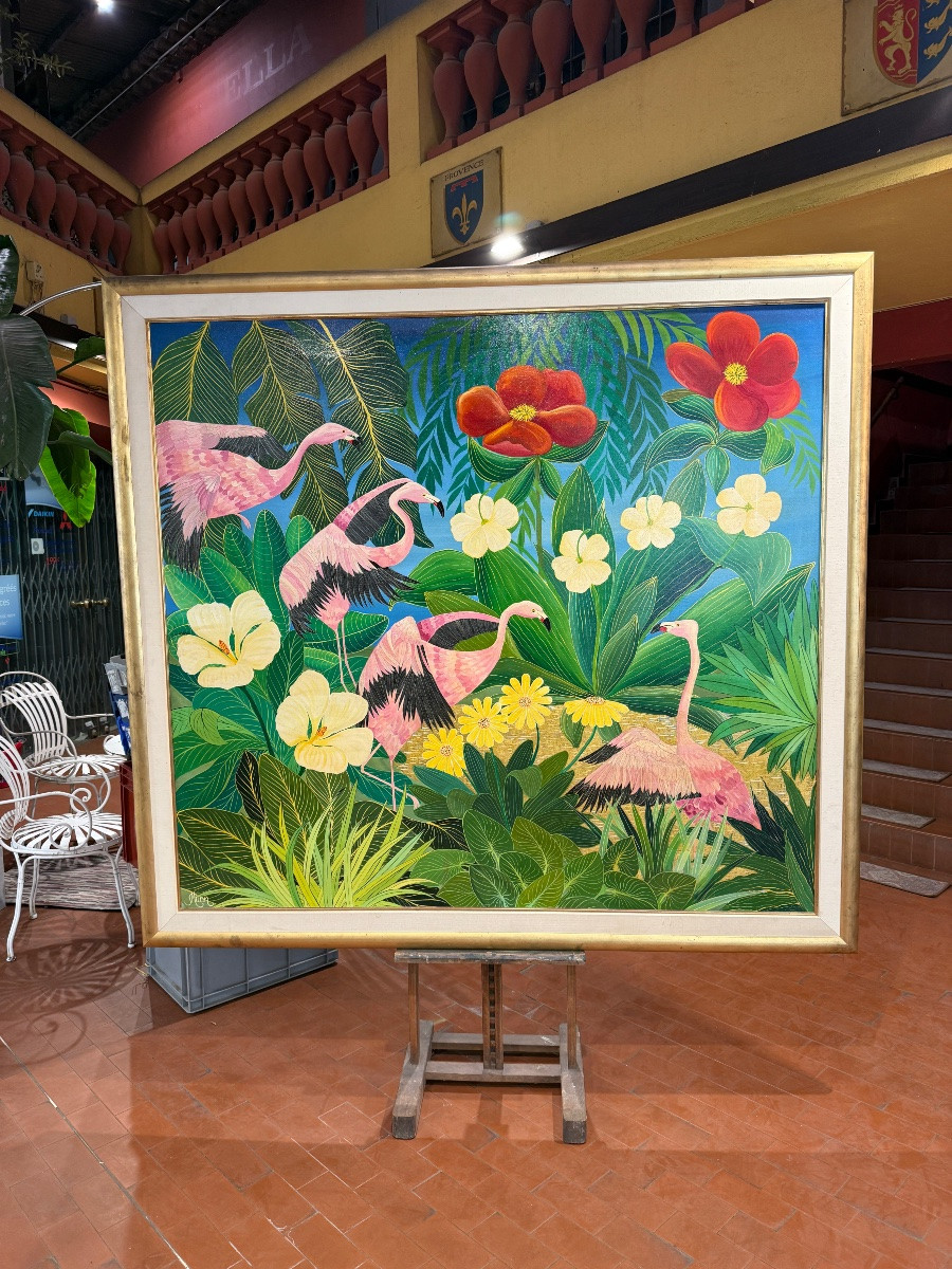 Oil On Canvas, Flamengos By Milan Todd -photo-3