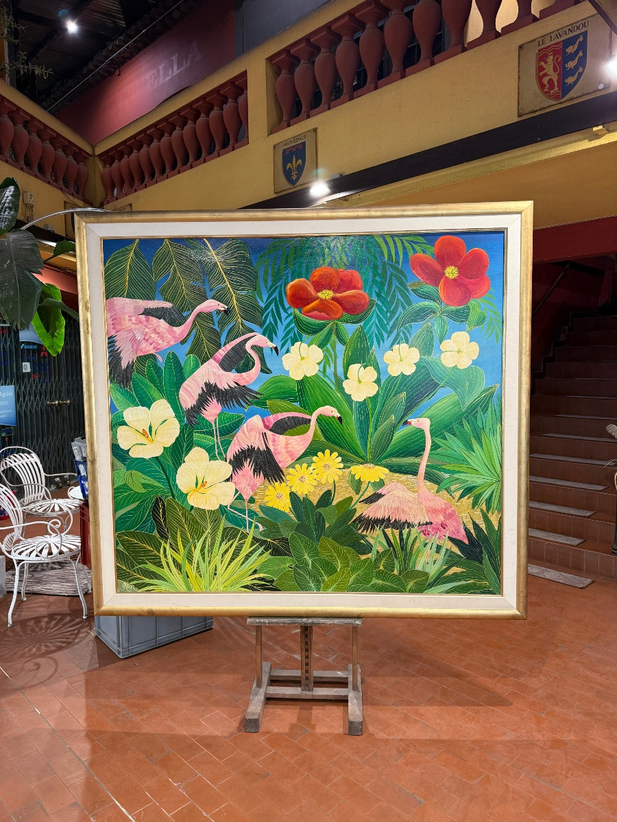 Oil On Canvas, Flamengos By Milan Todd -photo-5