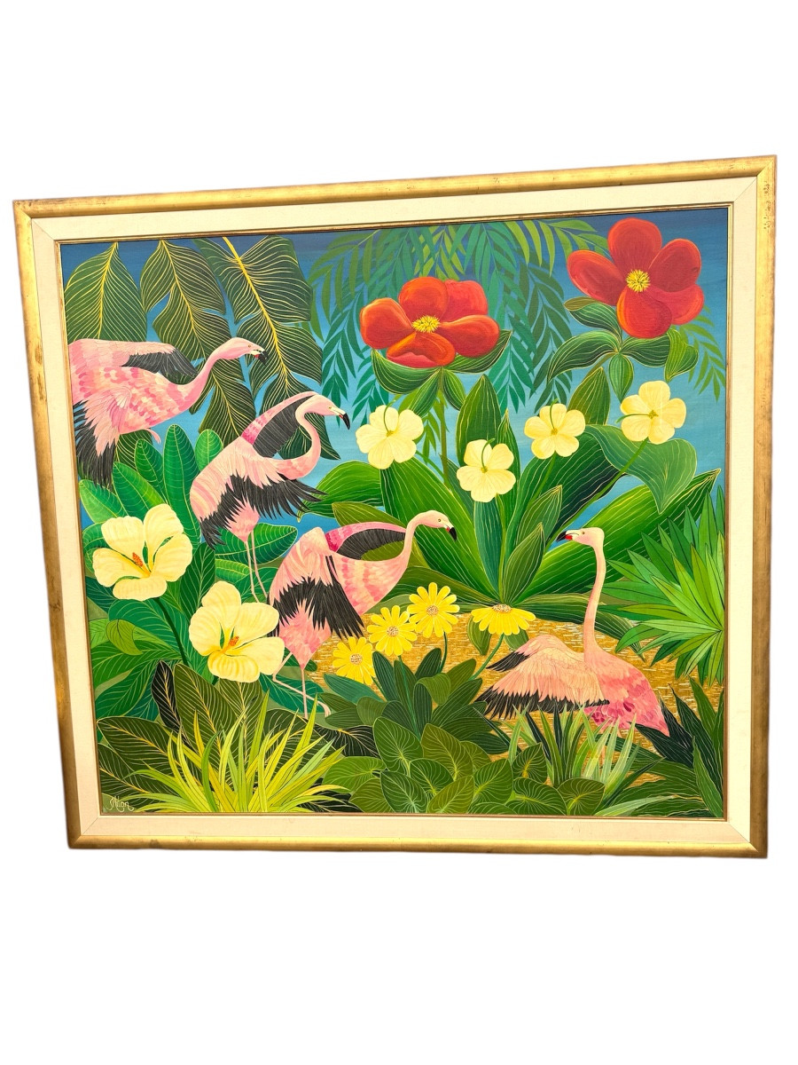 Oil On Canvas, Flamengos By Milan Todd 