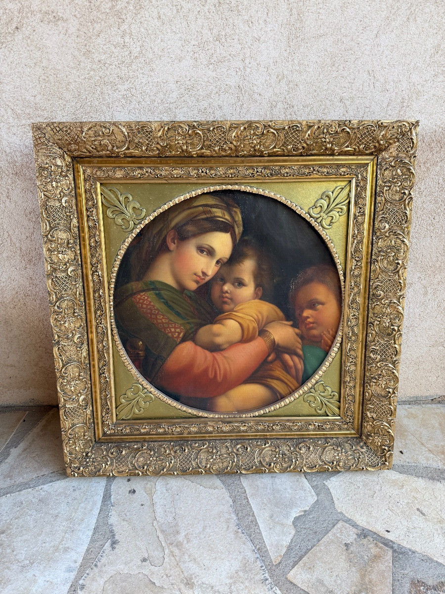 The Virgin Of The Chair After Raphael. Painting From The 19th Century.-photo-2