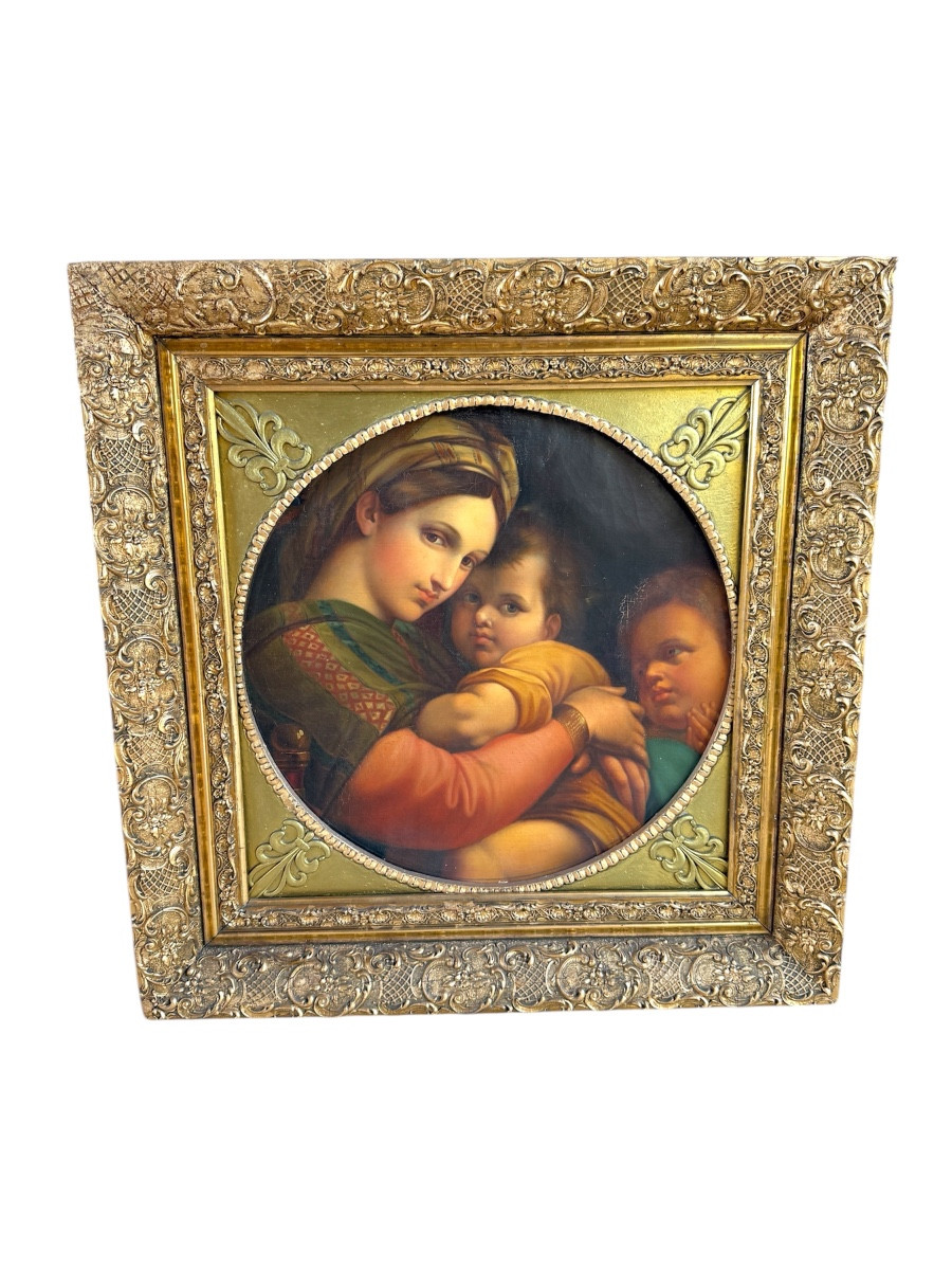 The Virgin Of The Chair After Raphael. Painting From The 19th Century.