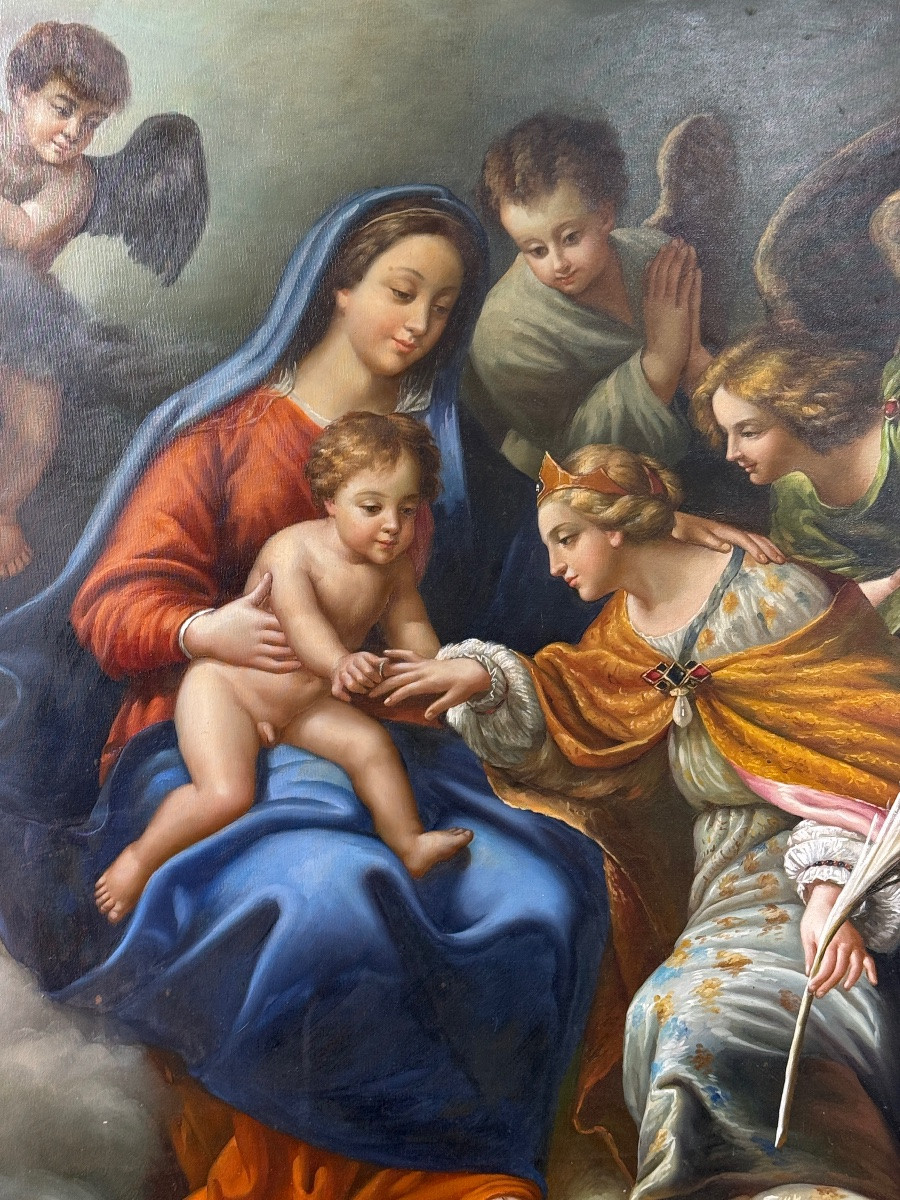 Oil On Canvas, 19th Century, After Pierre Mignard - Mystical Marriage Of Saint Catherine-photo-4