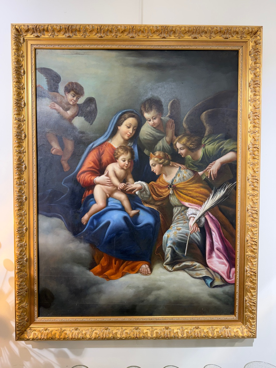 Oil On Canvas, 19th Century, After Pierre Mignard - Mystical Marriage Of Saint Catherine-photo-1