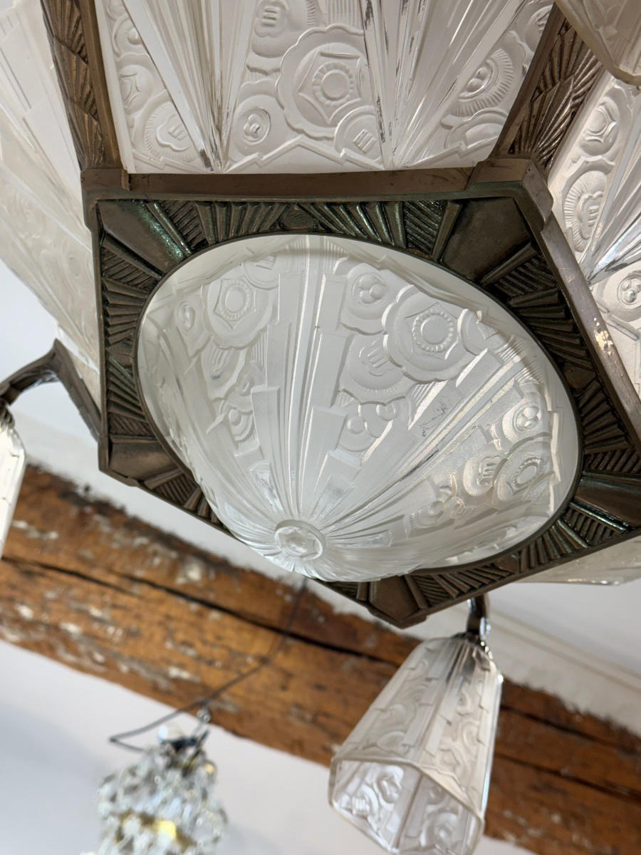 Exceptional Art Deco Chandelier By Hettier-vincent And Hanots, Signed (art Deco Chandeliers 1930)-photo-3