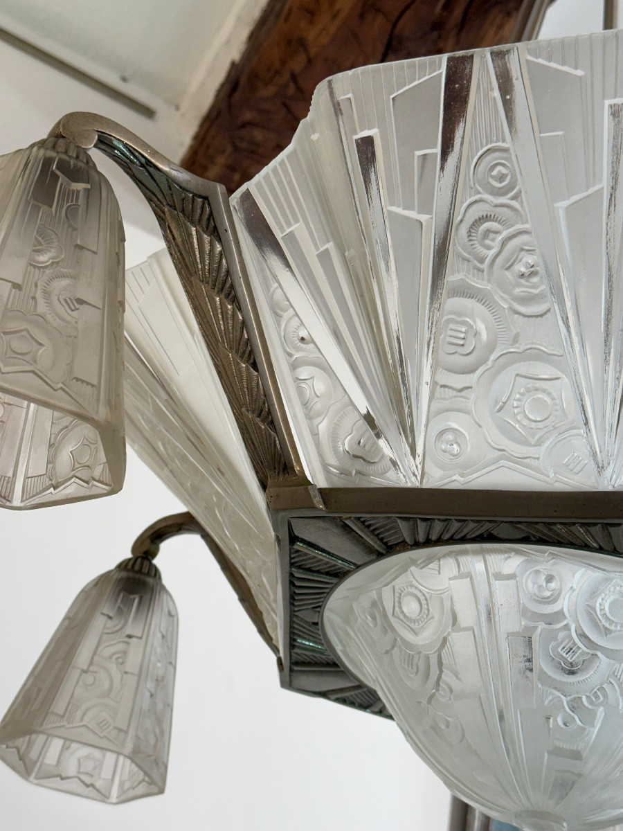 Exceptional Art Deco Chandelier By Hettier-vincent And Hanots, Signed (art Deco Chandeliers 1930)-photo-4